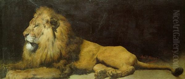 A Lion Oil Painting by Aime-Nicolas Morot