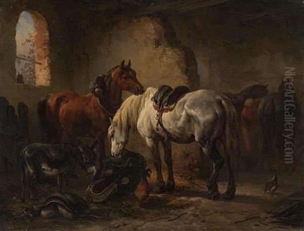 Stable Scene Oil Painting by Aleksandr Ivanovich Morozov