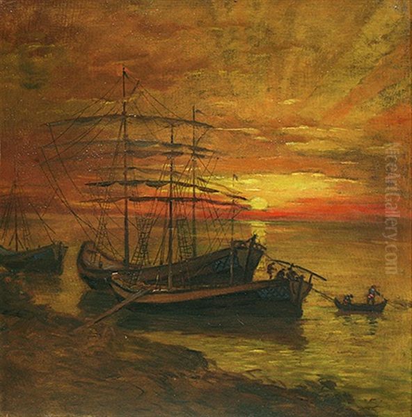 Boats Oil Painting by Petar Morozov