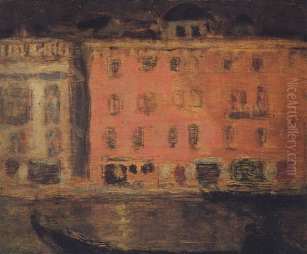 Venetian Canal Scene With A Gondolier In The Foreground Oil Painting by James Wilson Morrice