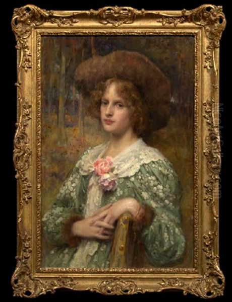 Portrait Of A Young Lady Seated In A Country Landscape Oil Painting by Robert Edward Morrison