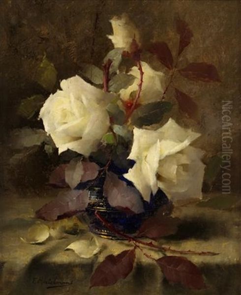 White Roses Oil Painting by Frans Mortelmans
