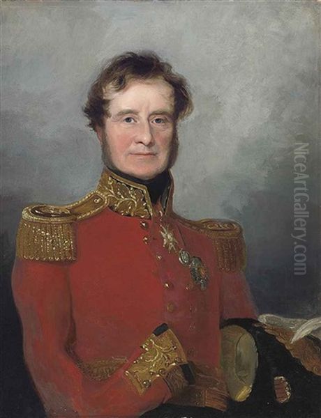 Portrait Of Lord Fitzroy James Henry Somerset, 1st Baron Raglan (1788-1855) In Military Uniform, A Plumed Hat Under His Left Arm Oil Painting by Andrew Morton