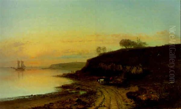 By The Shore Of Long Island Sound Oil Painting by Joseph Morviller