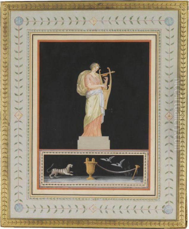 A Muse, With A Tiger And Birds Below, Inspired By The Antique Oil Painting by Tommaso Bigatti