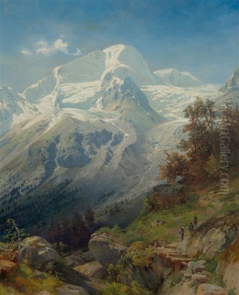 Walker In The Bernese Uplands Oil Painting by Adolf Mosengel