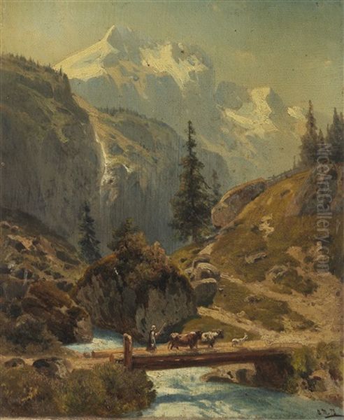 Gebirgsbach Im Hochgebirge Oil Painting by Adolf Mosengel