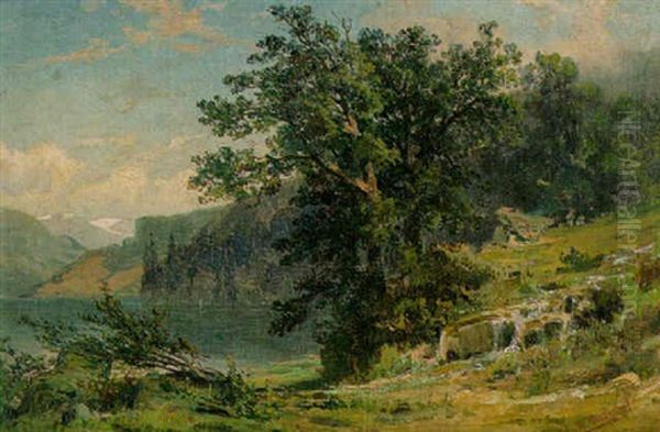 Sommerliche Schweizer Alpenseelandschaft Oil Painting by Adolf Mosengel