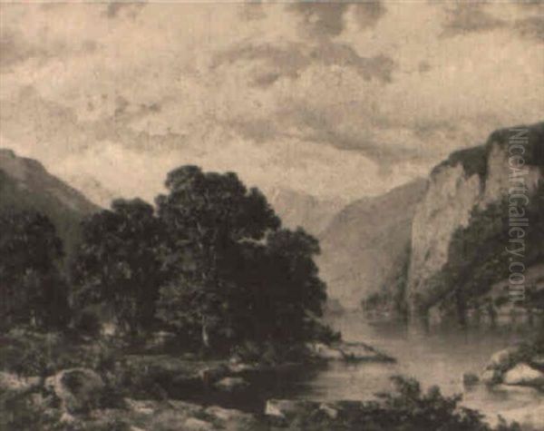 Gebirgslandschaft Mit See Oil Painting by Adolf Mosengel