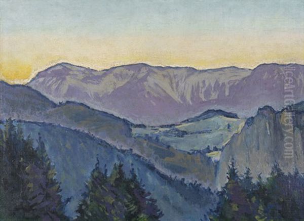 Blick Auf Die Rax Von Der Villa Mautner V. Markhof Im Abendlicht Oil Painting by Kolo Moser
