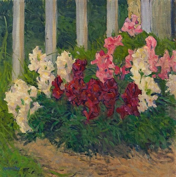 Flower In Front Of A Garden Fence Oil Painting by Kolo Moser