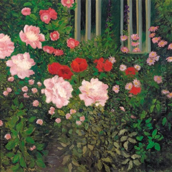Garten Mit Pfingstrosen Und Mohnblumen Oil Painting by Kolo Moser