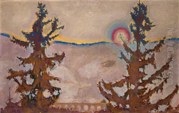 Semmeringlandschaft - Untergehende Sonne Oil Painting by Kolo Moser