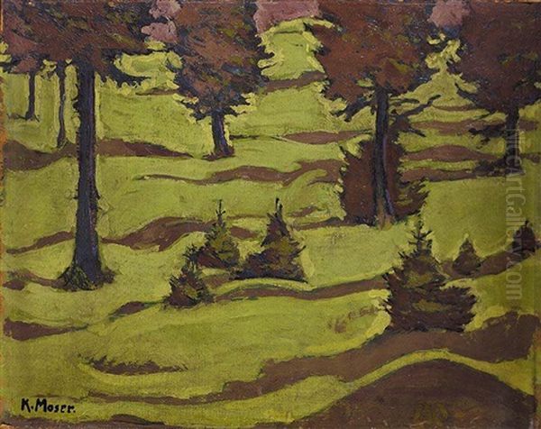 Ein Bewaldeter Hugel (wooded Hill) Oil Painting by Kolo Moser