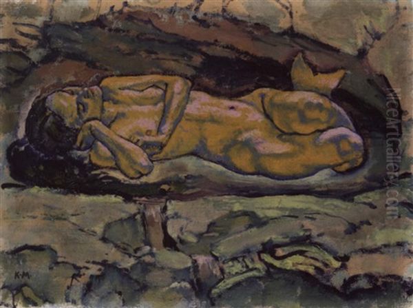 Die Quelle - In Einer Grotte Liegende Oil Painting by Kolo Moser