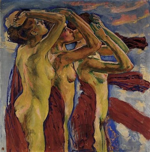 Die Drei Grazien Oil Painting by Kolo Moser