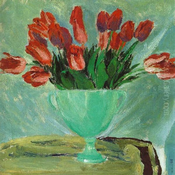Tulpen In Gruner Vase Oil Painting by Kolo Moser