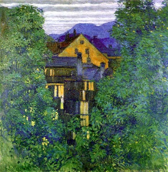 Durchblick Durch Payerbach, Im Hintergrund Die Rax Oil Painting by Kolo Moser