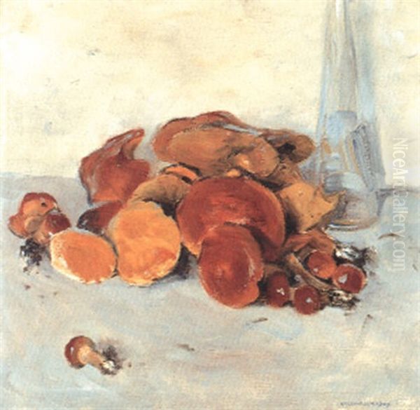 Stilleben Mit Schwammerln Und Flasche Oil Painting by Kolo Moser