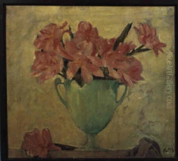 Rosa Tulpen In Gruner Vase Oil Painting by Kolo Moser