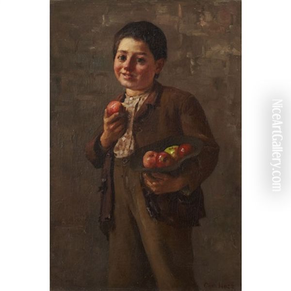 Boy With Apples Oil Painting by Charles Eugene Moss