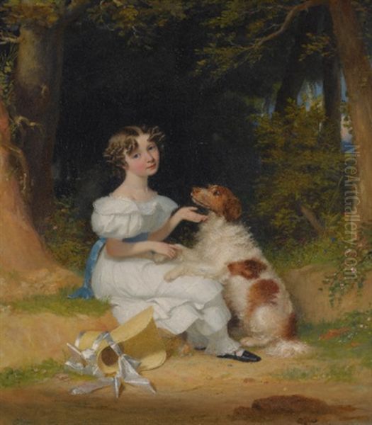 A Girl With Her Spaniel Oil Painting by Alexander Mosses