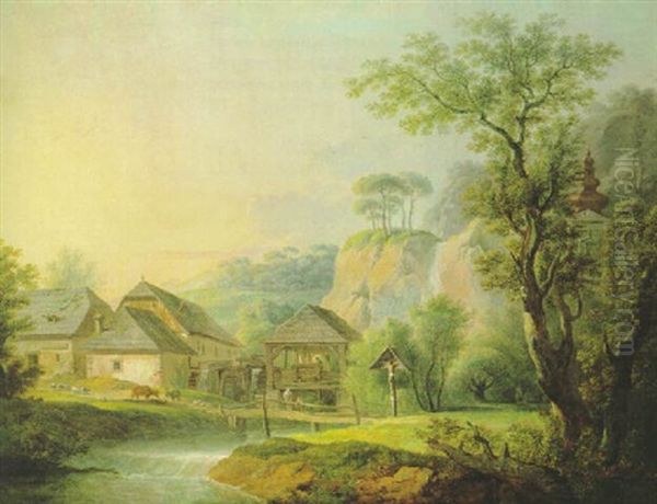 Alte Muhle In Nusdorf An Der Theiss Oil Painting by Joseph Mossmer