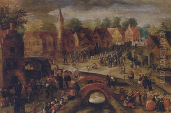 A Village Kermesse Oil Painting by Gillis Mostaert the Elder