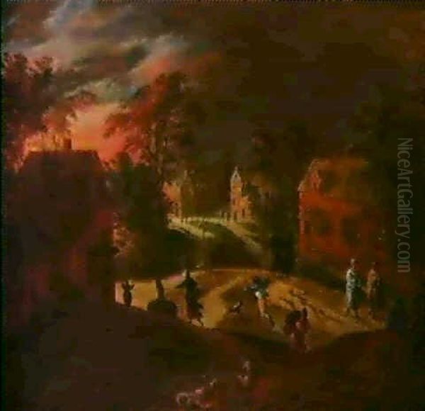 Dorflandschaft Mit Figuren Oil Painting by Gillis Mostaert the Elder