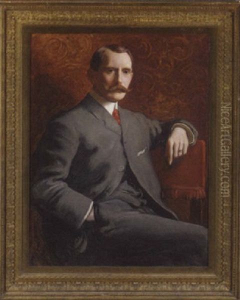 Portrait Of A Gentleman In A Grey Suit And Red Tie Oil Painting by Thomas Edwin Mostyn