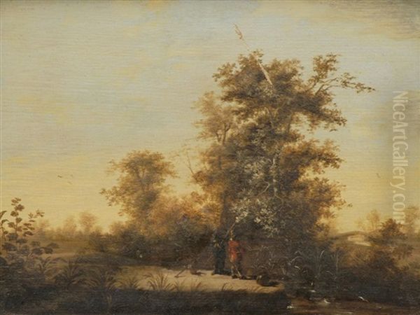 Landschaft Mit Zwei Anglern Oil Painting by Frederick De Moucheron