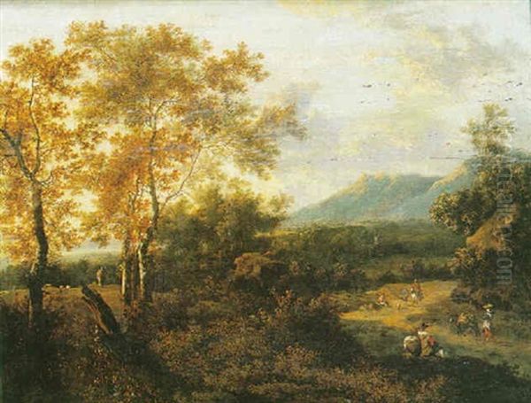 Paysage Italianisant Avec Des Voyageurs Pres D'une Riviere Oil Painting by Frederick De Moucheron