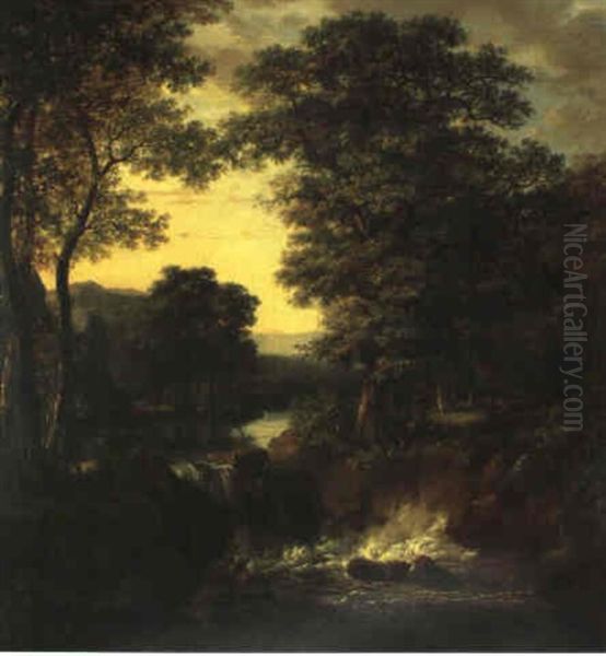 Paysage Boise A La Cascade Oil Painting by Isaac de Moucheron