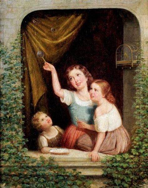 Les Bulles De Savon Oil Painting by Antoine Edouard Joseph Moulinet