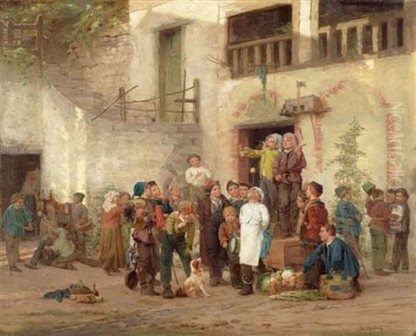 Musizierende Kinder Oil Painting by Antoine Edouard Joseph Moulinet