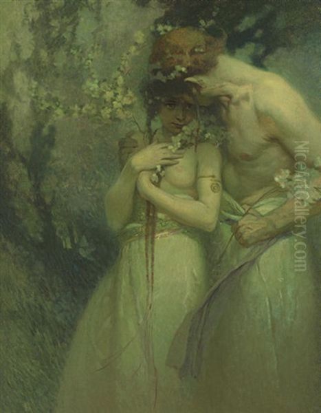 Spring Night Oil Painting by Alphonse Mucha