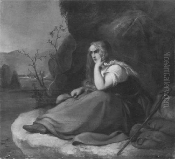 Trauernde Junge Frau Vor Einer Brennenden Stadt Oil Painting by Karl Anton Heinrich Mucke