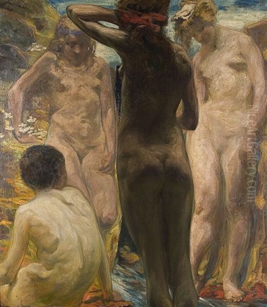 Grazien Oil Painting by Karl Emil Muecke