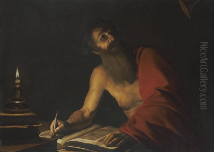Saint Jerome Reading By Candlelight Oil Painting by Trophime Bigot