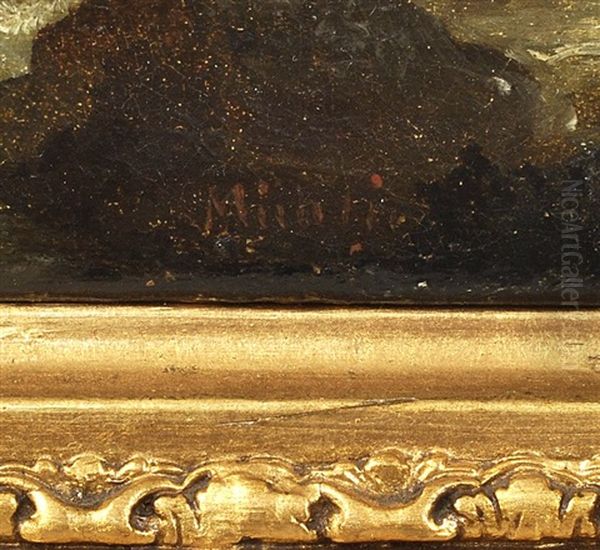 Gebirgslandschaft: Eine Alte Reisigsammlerin Und Ein Knabe Werden Von Einem Alten Jager Belehrt Oil Painting by Bernhard Muehlig