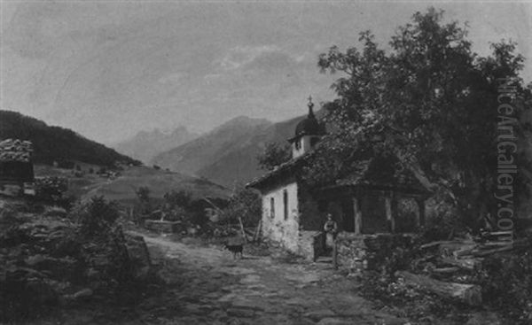 Alpenlandschaft Mit Dorfkapelle Oil Painting by Bernhard Muehlig