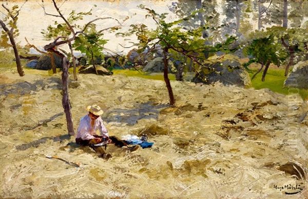 Hay Harvest In The Lower Rhine Region Oil Painting by Hugo Muehlig