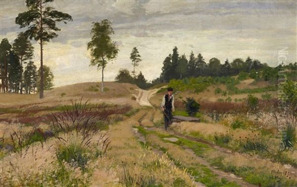 Heidelandschaft Oil Painting by Hugo Muehlig