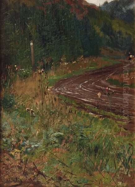 Wet Road Oil Painting by Hugo Muehlig