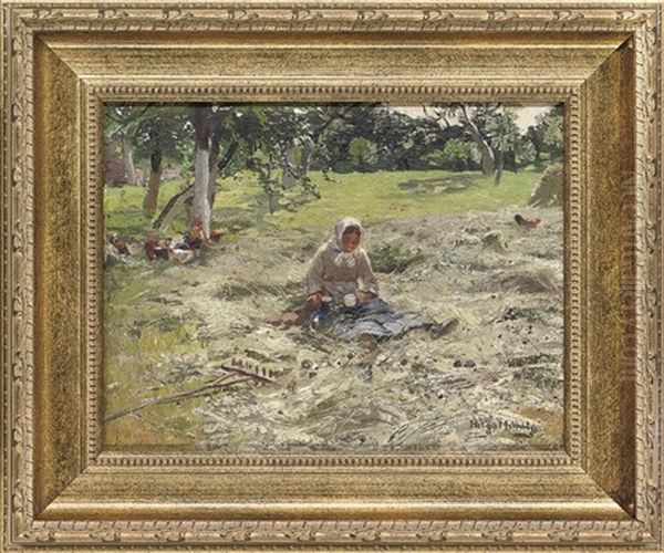 A Break From Work Oil Painting by Hugo Muehlig