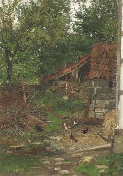 Hinter Dem Bauernhaus Oil Painting by Hugo Muehlig