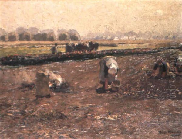 Workers In The Field Oil Painting by Hugo Muehlig