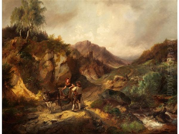 Felsige Hugellandschaft Mit Staffagefiguren Oil Painting by Meno Muehlig