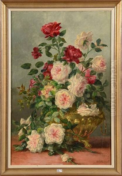 Vase De Roses Oil Painting by Camille van Mulders