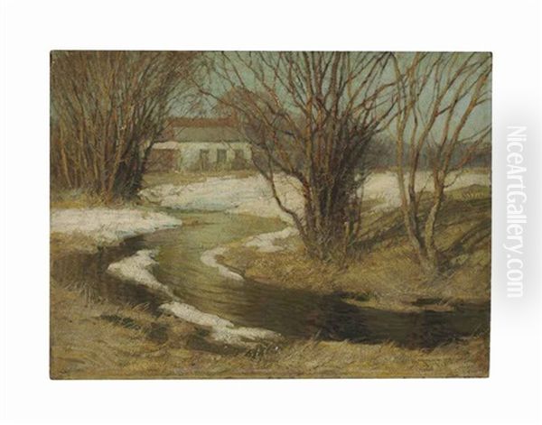 House By A Stream Oil Painting by Frederick J. Mulhaupt
